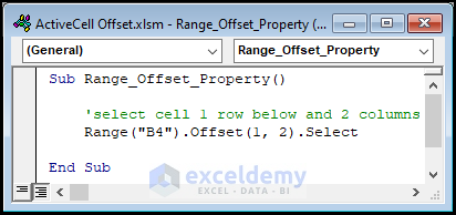 VBA code for applying Range Offset property to move selected cell