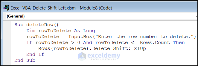 VBA code to delete one row with the row number