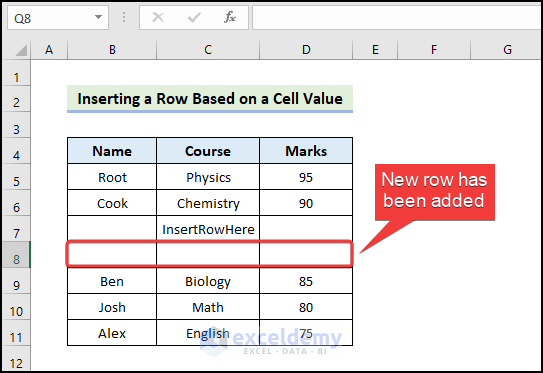 inserting row based on cell value