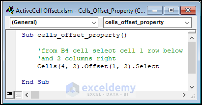 VBA code for applying Cells Offset property to move selected cell