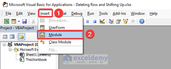 Insert Module in the Excel VBA window