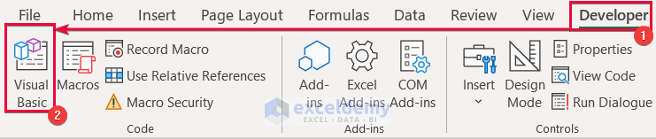 Opening Visual Basic from the Developer Tab