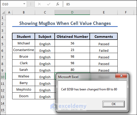 MsgBox for  Showing MsgBox When Cell Value Changes