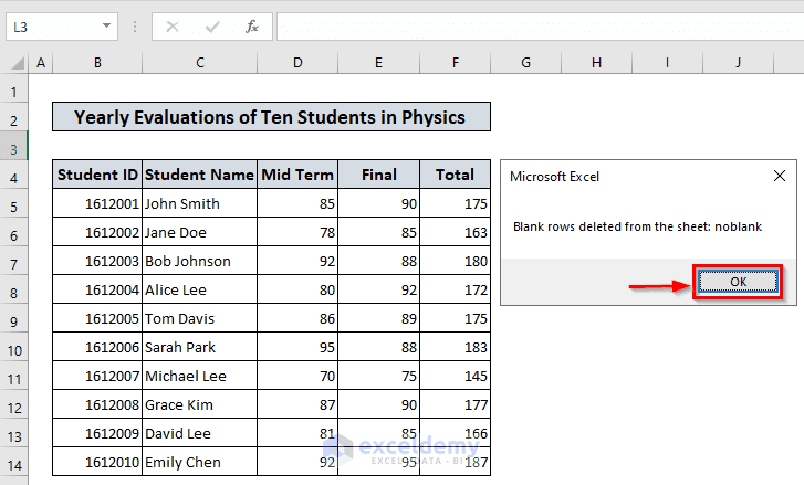 Output of Delete Blank Rows in Another Sheet