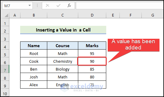 inserting a value in a cell