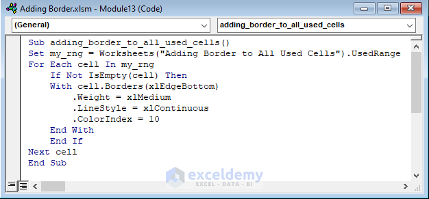 VBA Code For Adding Border to All used Cells