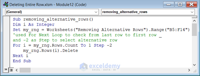 VBA Code to Delete Alternative Rows