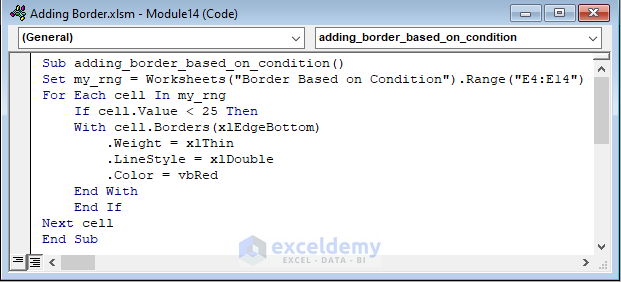 VBA Code to Add Border Based on Condition in Excel