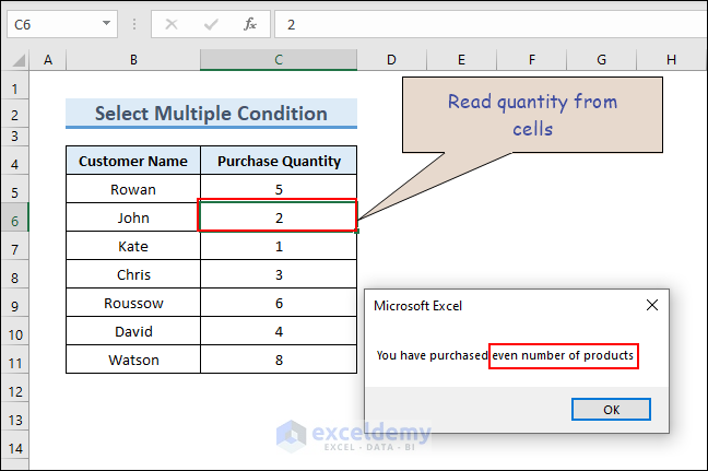 Output of Select Multiple Condition