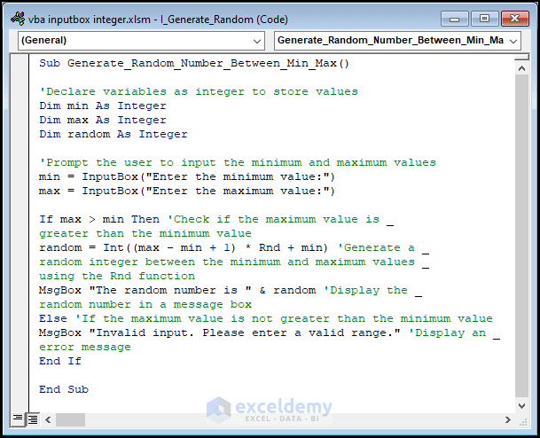 VBA code to generate integer number within a specified range