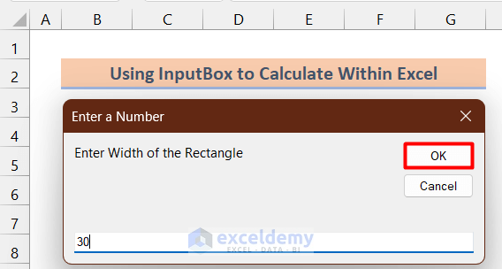 InputBox asking for entering the width of Rectangle