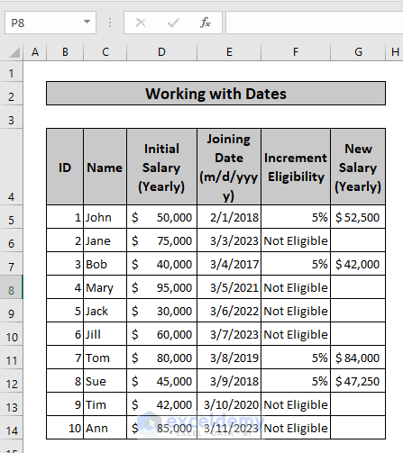 Output of Working with Dates