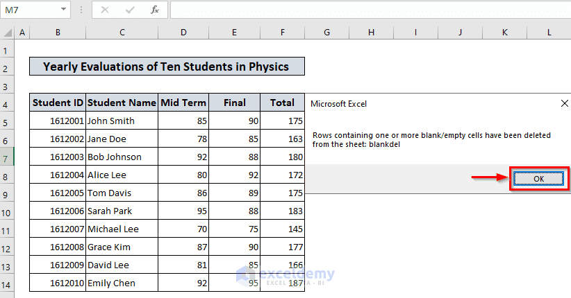 Output of of Delete Row in Another Sheet Based on Empty/Blank Cells