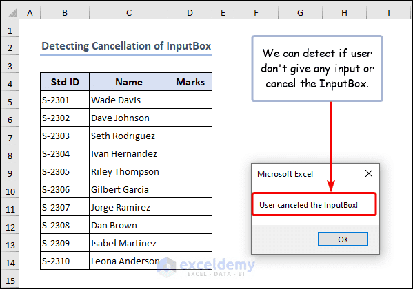 Detecting if user cancelled the inputbox