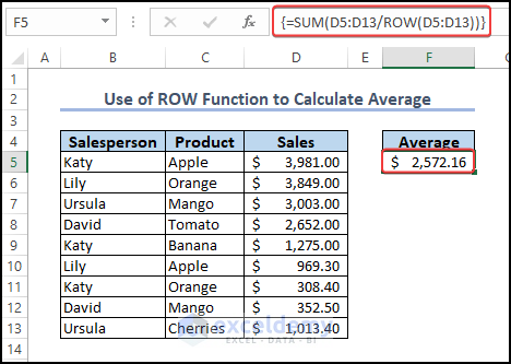 USE of ROW function to calculate average