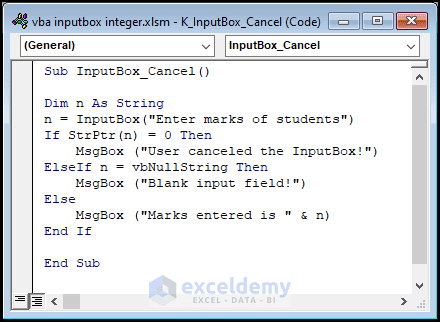VBA code to handle user cancellation