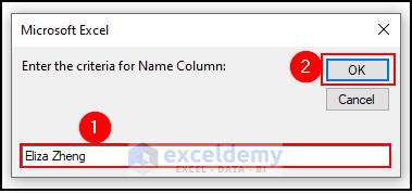entering criteria to delete row specified by user