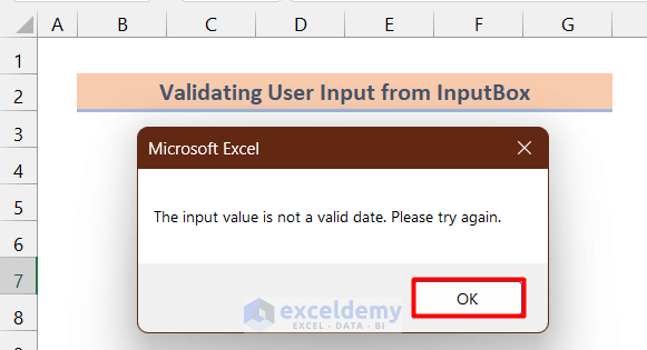 A MsgBox showing that my input is not a valid date
