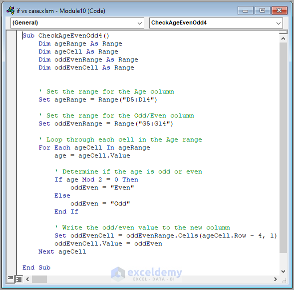If Statement VBA Code Image of Check If Number Is Even or Odd