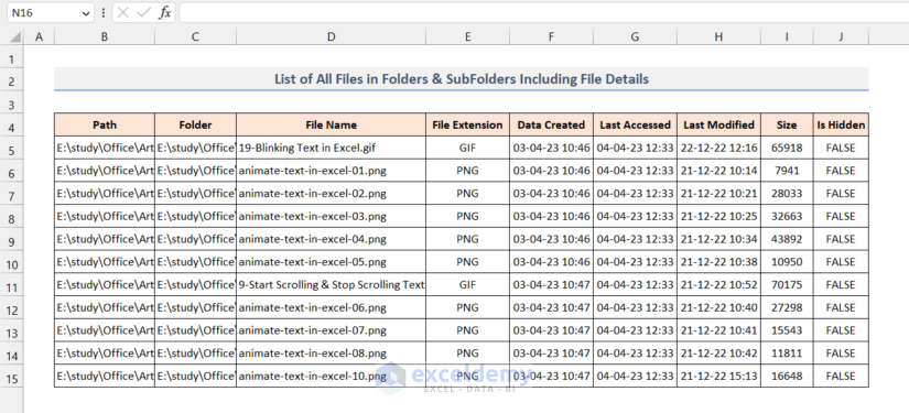 List All Files in Folders & SubFolders Including File Details