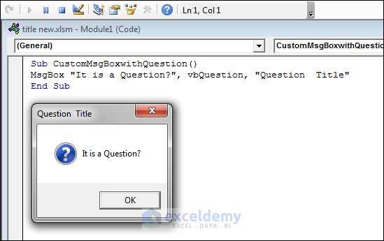 Output  of Question MsgBox