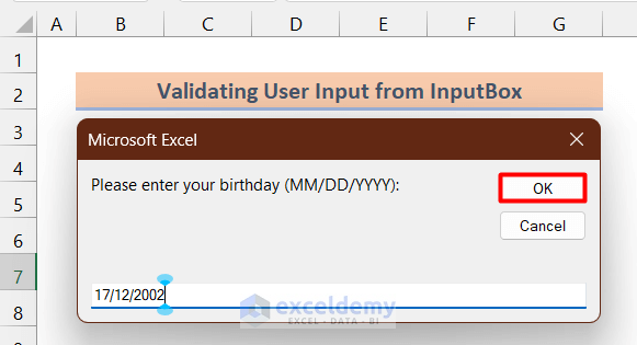 Inserting Birthday in InputBox