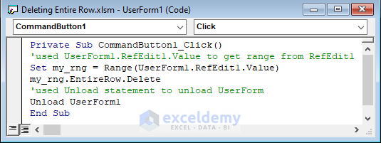 VBA Code For Deleting Row from RefEdit Selection