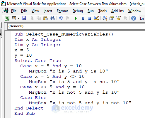 Code to Select Case between 2 Numeric Variables