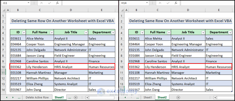 Deleting Same Row on Another Sheet Using Excel VBA