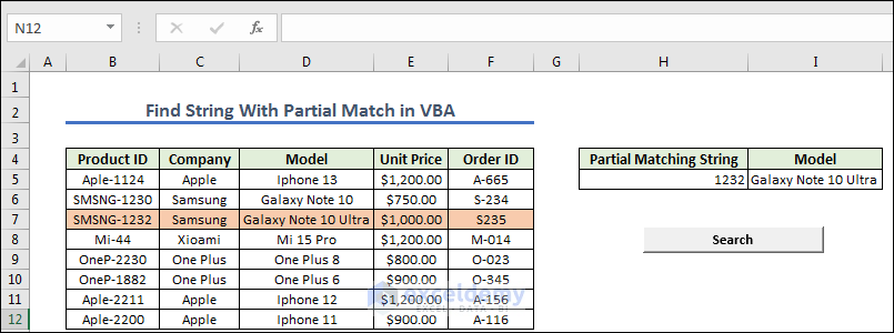 Final result to  Find String With Partial Match in VBA