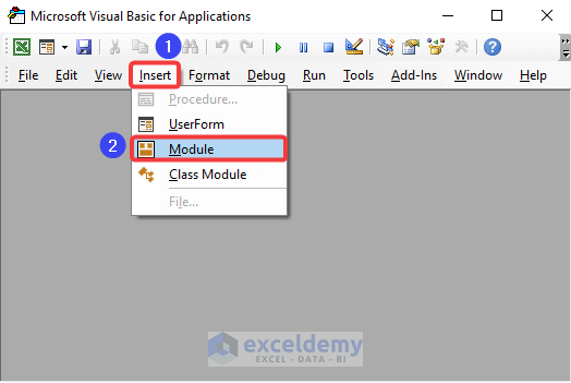 Choosing Module from the Insert option