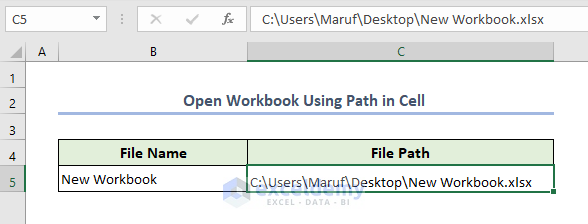 Dataset of Open Workbook Using Path in Cell