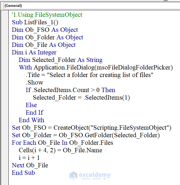 VBA Code for Creating List of Files USING FileSystemObject