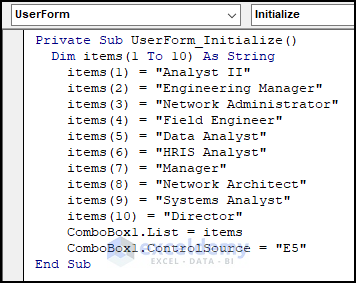 Excel VBA Code with Private Sub to Store Value from Combobox Using control source