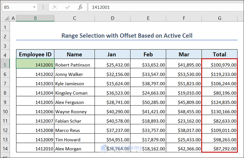 Output of Range Selection with Offset Based on Active Cell
