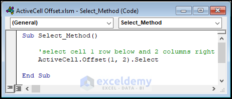 VBA code for ActiveCell Offset Select method