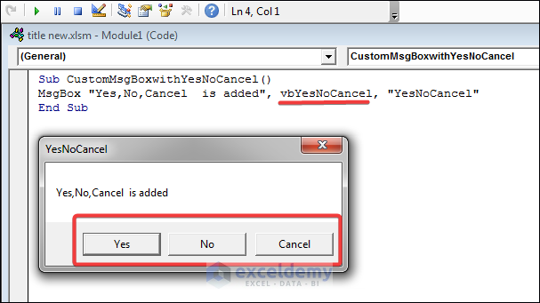 Overview of MsgBox with Yes,No,Cancel Button