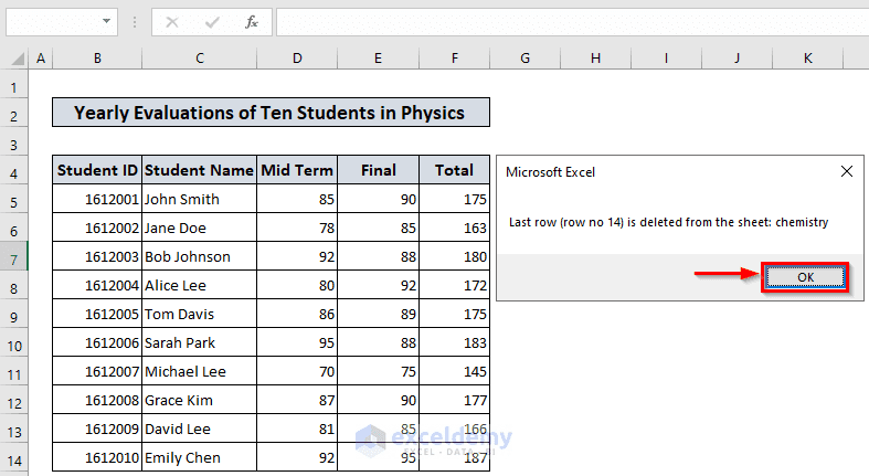 Output of Delete Last Row in Another Sheet