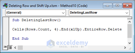 Utilize End(xlUp) property to delete last row
