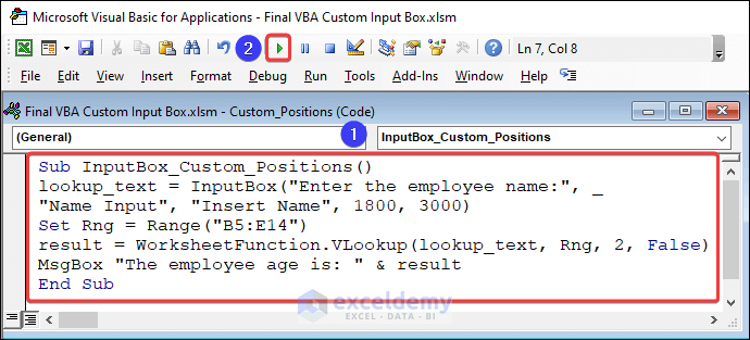 VBA code to customize position of the Input Box