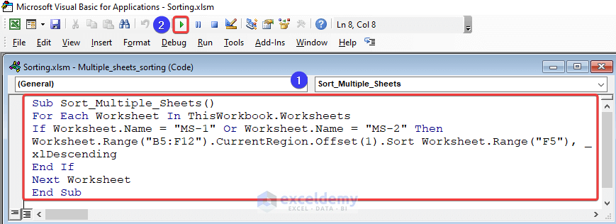 VBA code to sort across multiple sheets