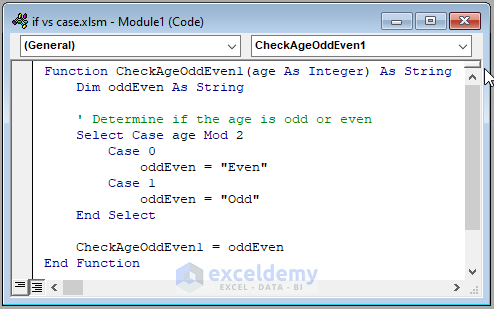 Select Case VBA Code Image of Applying User-Defined Function