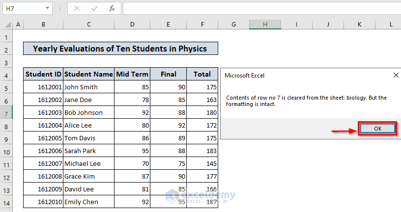 Output of Delete Only Contents of a Row But Keep Formatting