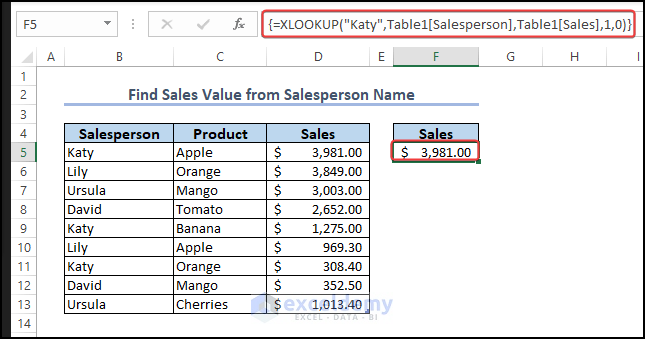 XLOOKUP function to search values from array formula and return value in Excel