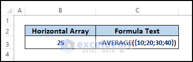 Horizontal array constants formula in Excel worksheet