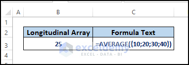 Longitudinal array constants formula in Excel worksheet