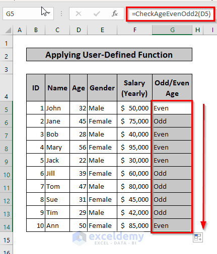 Output of Applying User-Defined Function