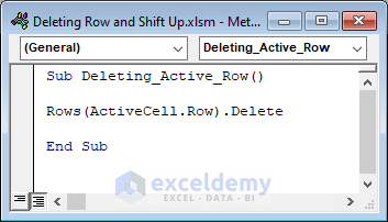 VBA code to delete active row