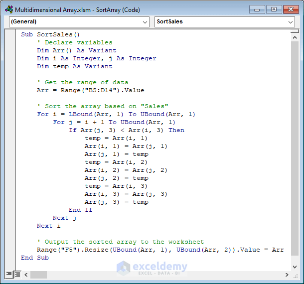 VBA code to sort array value in worksheet