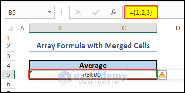 array formula in the merged cell in Excel worksheet